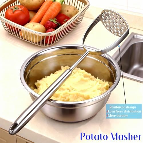 Stainless Steel Potato Masher, 14 in Length, Long Handle Design