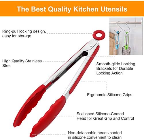 ForTomorrow Kitchen Tongs with Silicone Tips, Set of 5