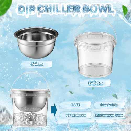 6 Set 34 oz Dip Chiller Bowl with 68 oz Ice Bowl Base with Handle