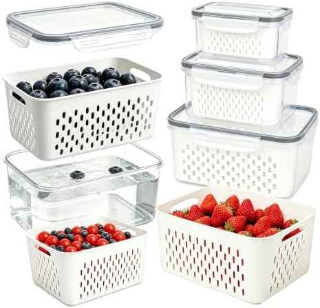 3 Pack Fruit Storage Containers for Fridge with Colander
