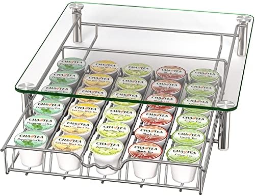 Deco Brothers Tempered Glass K-Cup Holder Drawer for 30 Coffee Pods, Chrome