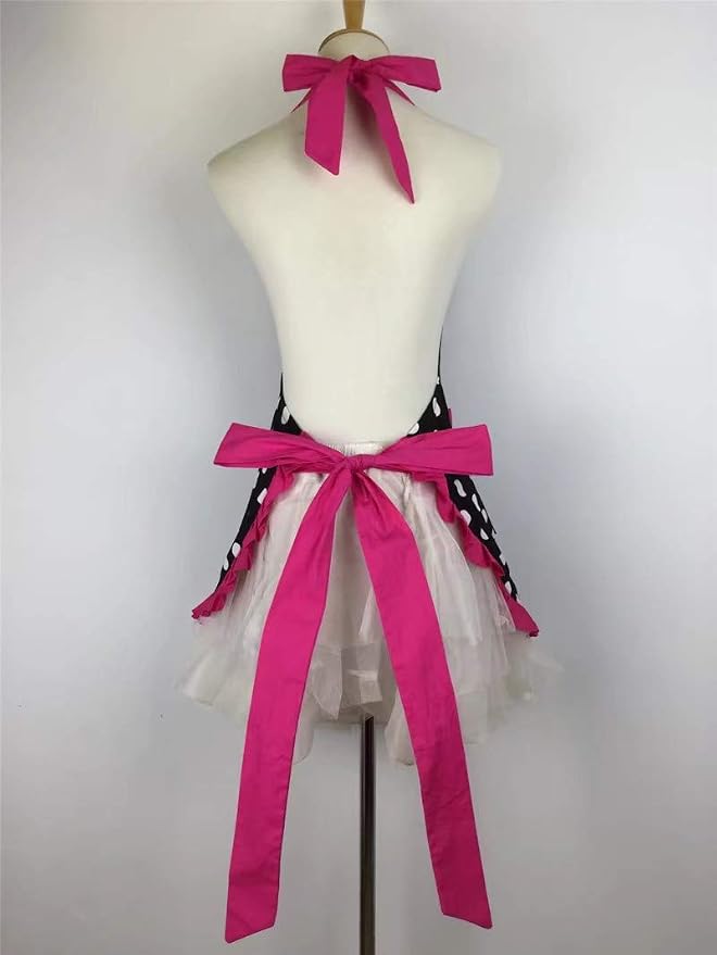 Hyzrz Cute Apron Retro Black Polka Dot Retro Ruffle Side Vintage Cooking Aprons - Image 5