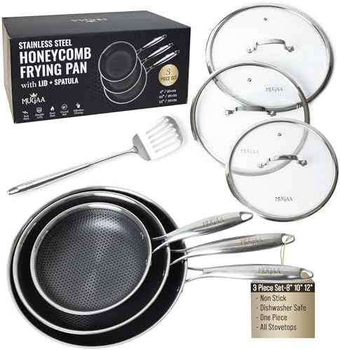 8/10/12" Honeycomb Stainless Steel Nonstick Pan Set, Lids & Spatula