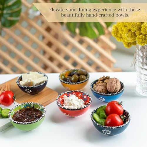 Ceramic Small Dipping Bowls Set of 6, 3.5 Oz Soy Sauce Dish, Handmade
