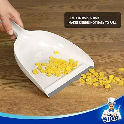 MR.SIGA Dustpan and Brush Set, Bamboo Handle, White
