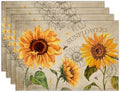 Sunflower Linen Placemats Set of 4, 12x18 Inch Farmhouse Spring Summer