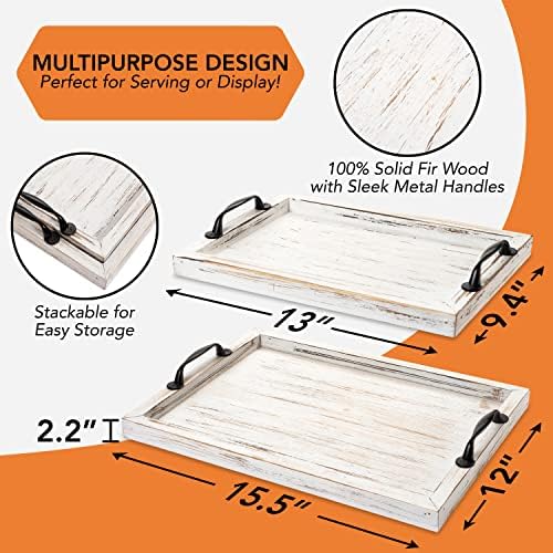 Gennua Kitchen Rustic Serving Tray Set with Handles, 2 Nesting Wooden