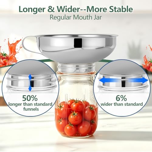 4-in-1 Canning Funnel Set, Stainless Steel Wide Mouth & Regular