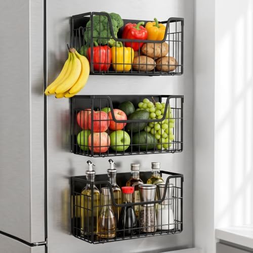 3 Pack Magnetic Fridge Shelves, Metal Fruit and Vegetable Basket