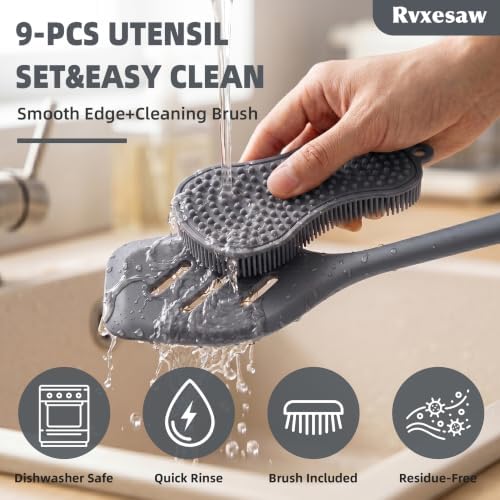 Silicone Kitchen Utensils Set, 9 PCS, Gray