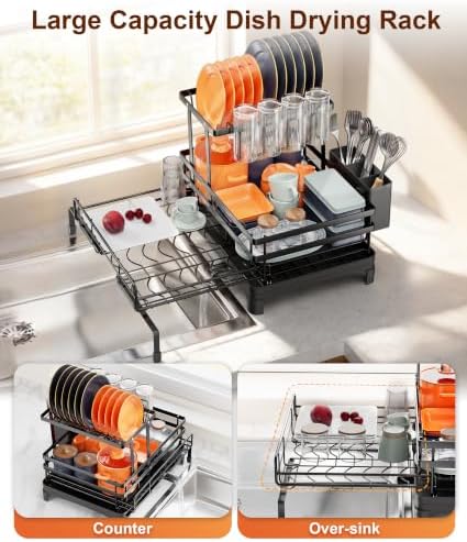 Hanyi 2-Tier Expandable Dish Drying Rack for Counter and Over Sink