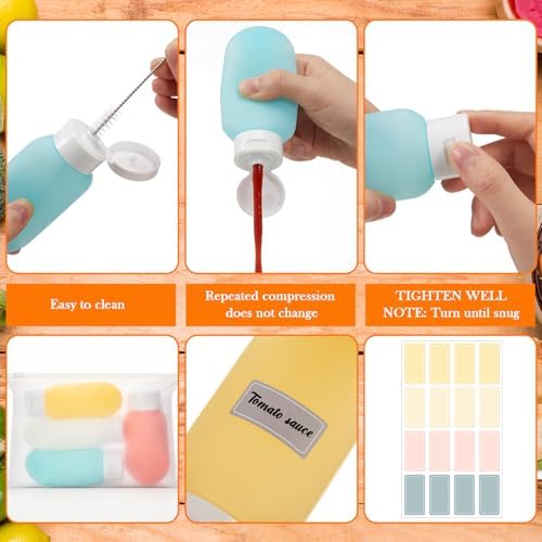 12 Pack 2 oz Salad Dressing Container Set, 6 Silicone Small Condiment