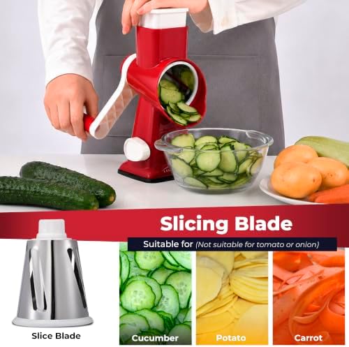 Rotary Cheese Grater Vegetable Slicer, 4-in-1, Red