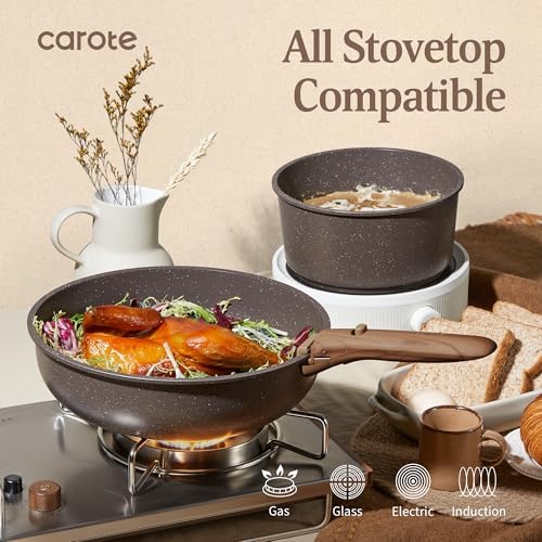 CAROTE 21pcs Pots and Pans Set Non Stick, Detachable Handle Cookware