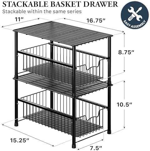 Simple Houseware Wired Stackable Under Sink Cabinet Sliding Basket, Black