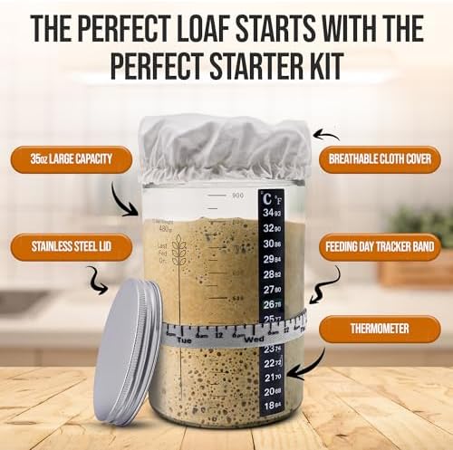 Complete Sourdough Starter Kit, 9" Banneton Proofing Basket, 34oz