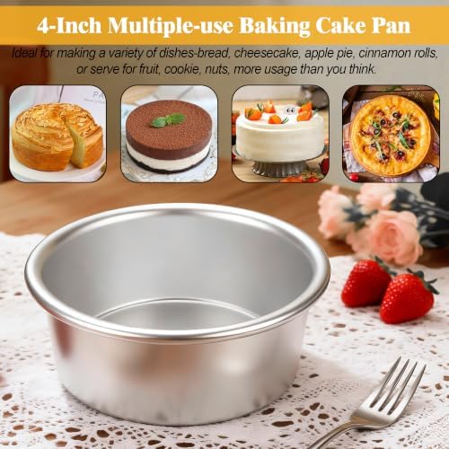 4 Inch Cake Pan Set of 8, Aluminum Mini Cake Pans w/ 100PCS Parchment