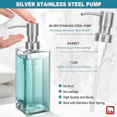 GMISUN Glass Soap Dispenser with Stainless Steel Pump, Clear Hand Soap