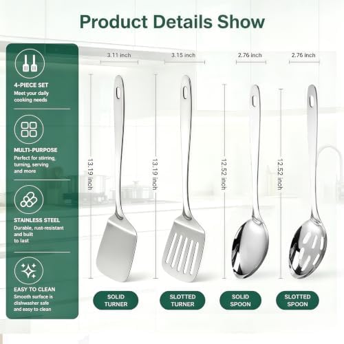 Stainless Steel Spatula Spoon Set, 4PCS Large Cooking Utensils Set