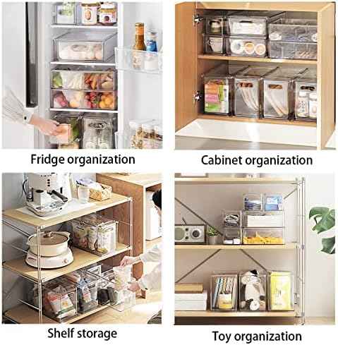 4 Pack Stackable Refrigerator Organizer Drawers, Clear