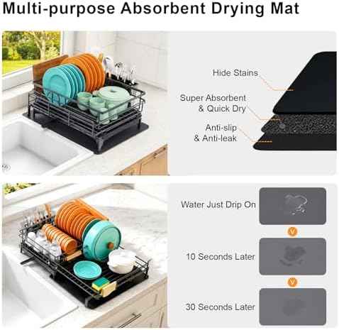 4-in-1 Expandable Dish Drying Rack, 12"-22" Over Sink Dish Drainer