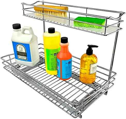 LYNK PROFESSIONAL® Pull Out Under Sink Kitchen Cabinet Organizer - 11.5 in. x 18 inch deep Drawer - Sliding Shelf Organizer for Cabinets and Undersink Storage Shelves - Lifetime Ltd. Warranty – Chrome