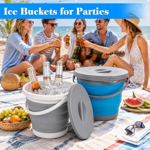 Bekith 2 Pack Collapsible Plastic Bucket with Locking Lid, 5L