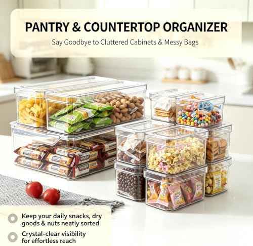 KUMD 10 Pack Food Storage Organizer Bins, Clear Pantry Containers with Lids