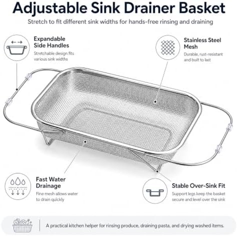 Stainless Steel Telescopic Drainer Basket Expandable Sink