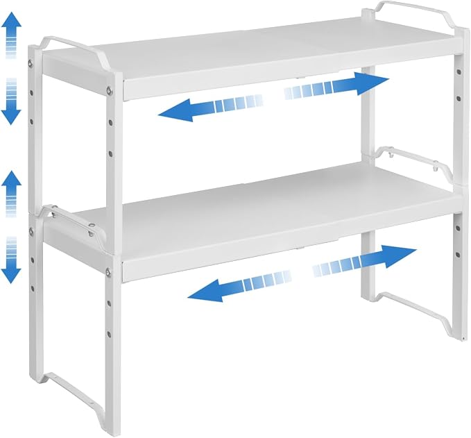 Set of 2 Expandable Kitchen Cabinet Shelves Organizers, Stackable Adjustable by X-cosrack