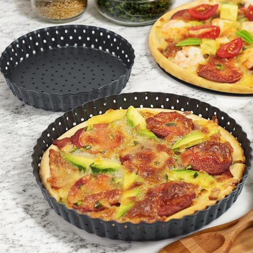 Round Tart Pan with Removable Bottoms: Set of 2 Nonstick Carbon Steel