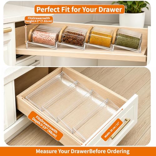 4-Tier Expandable Spice Drawer Organizer, Clear Plastic Seasoning