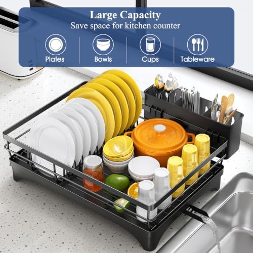 SNTD Dish Drying Rack, 11.8" W x 16.7" L, Black