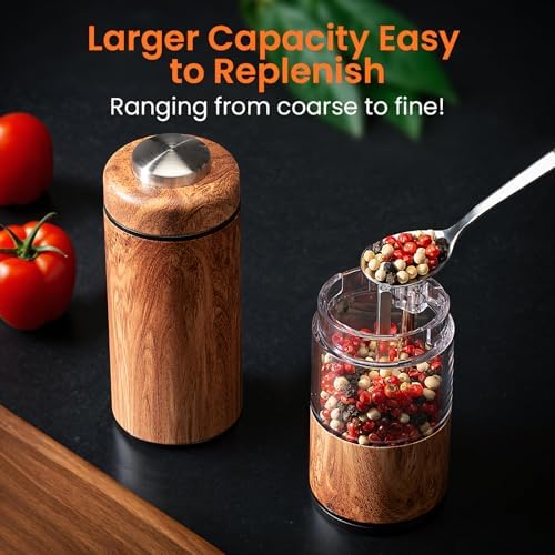 Electric Salt and Pepper Grinder Set, Rechargeable, Wood Grain