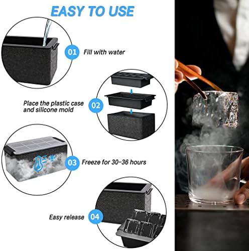 TINANA Upgrade 2 Inch Clear Ice Cube Tray Make 8 Large Square Crystal