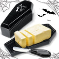 Reallnaive 2 Pcs Coffin Butter Dish with Lid, Gothic Skull Black,Flat