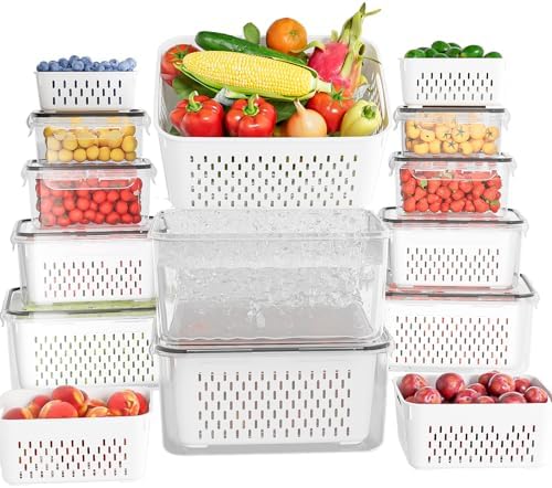 KEMETHY 10 Pack Fruit Storage Containers for Fridge with Removable