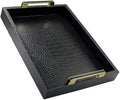 Luxury Faux Leather Serving Tray with Gold Handles, Black, 16x12