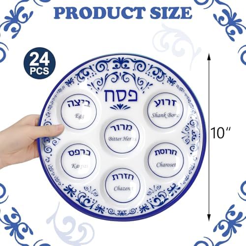 Newtay 24 Pcs Passover Seder Plate Plastic 10" Disposable Plates