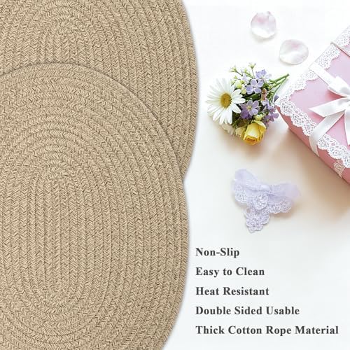 Oval Woven Placemats Set of 6, Boho Cotton Rope Braided Table Mats