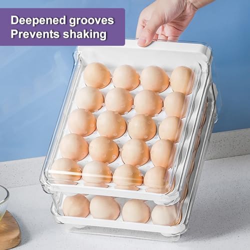 Clear Egg Organizer for Refrigerator, Stackable 2-Tier Storage Tray