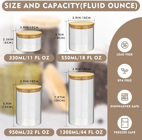 2PCS Glass Storage Jars with Airtight Lids,32 fl oz (950ml) Cute Clear