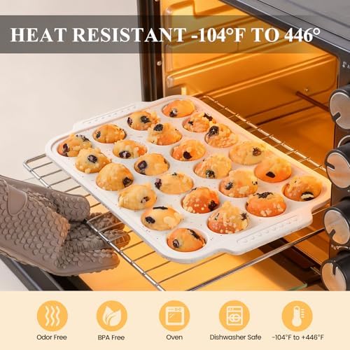 Vinino 12 Cup and 24 Cup Silicone Muffin Pans with Reinforced Frame
