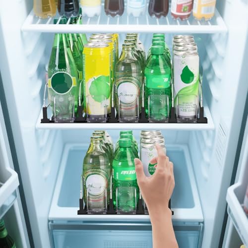 Self-Pushing 3-Row Beverage Rack for Refrigerator, Holds 15 Cans