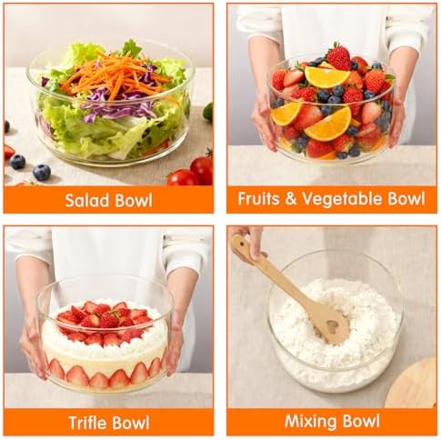 215oz Large Glass Trifle Bowl with Sealing Lid 10 Inch Salad Bowl