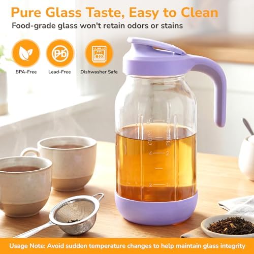 64 oz (2 Qt) Glass Mason Jar Pitcher with Pour Spout Lid & Handle