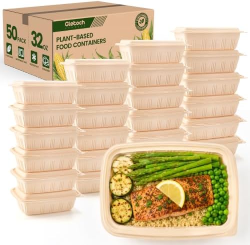 Glotoch 50 Pack (100-Piece) 32oz Meal Prep Containers with Lids