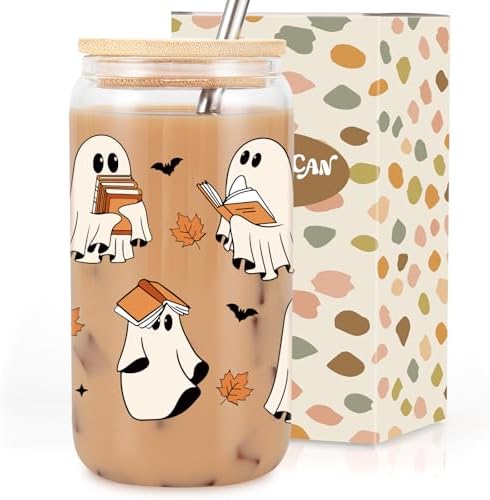 Coolife Halloween Ghost Reading Cup, 16 oz Bookish Fall Glass Tumbler