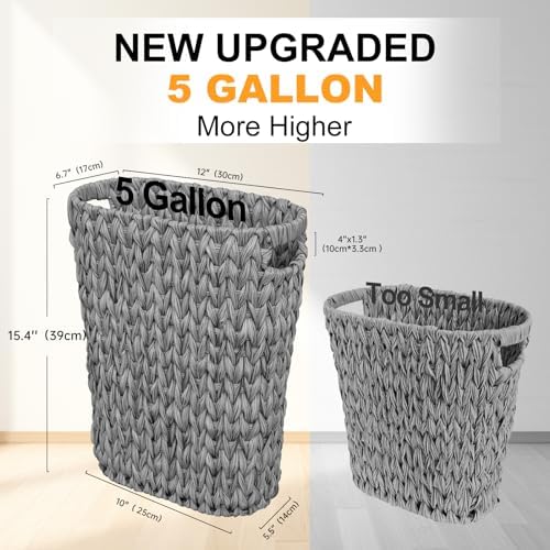 Coeusy Small Wicker Trash Can, 5 Gallon, Grey