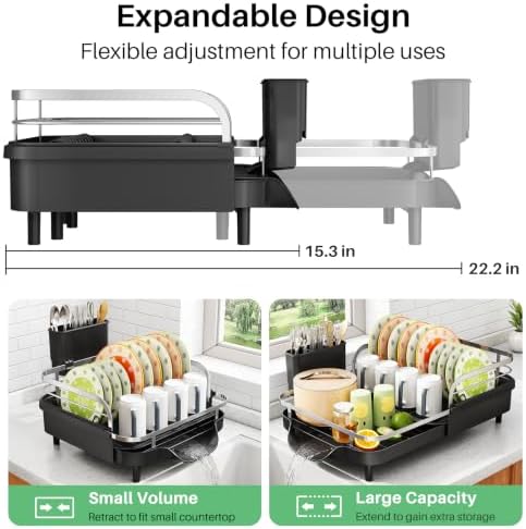 SAYZH Expandable Dish Drying Rack, Black